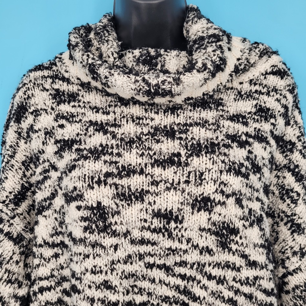 Free People Winter Storm Tunic Sweater Black Combo Neon Pink Stripe Oversized M - Picture 2 of 11